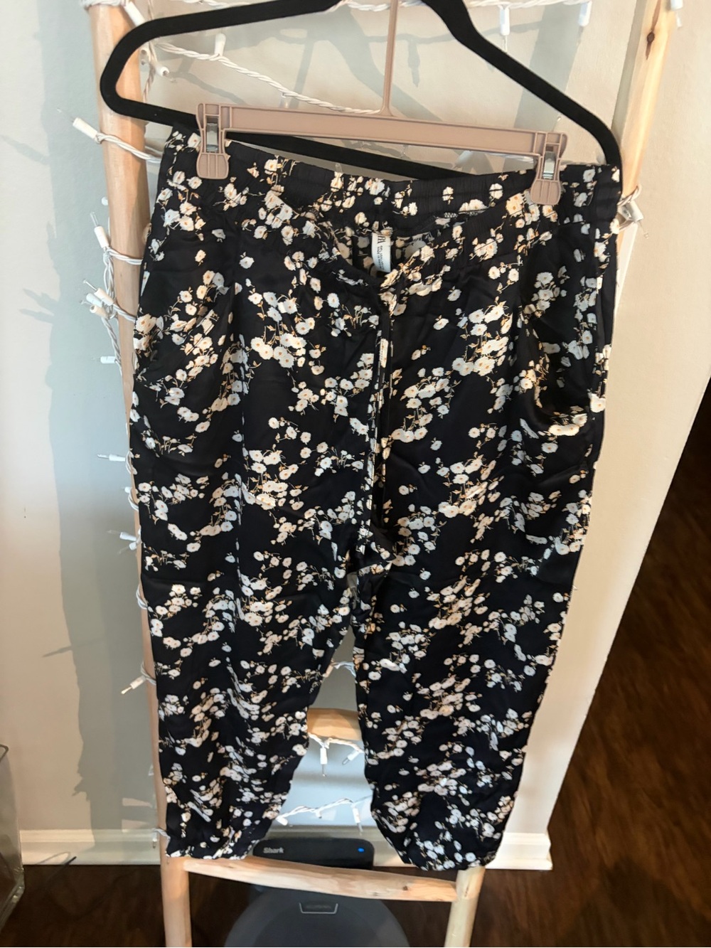 Zara Black Jogger Pants with White Floral Print